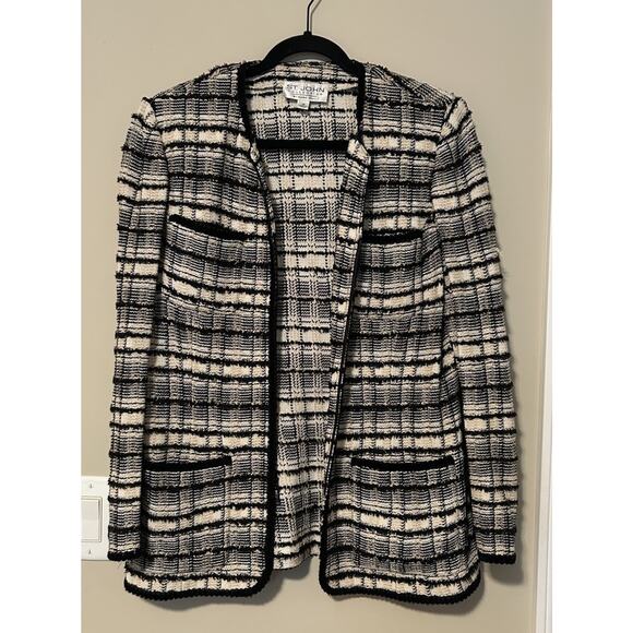 BEAUTIFUL St John collection knit jacket black white gold suit blazer size 14 - Picture 2 of 10